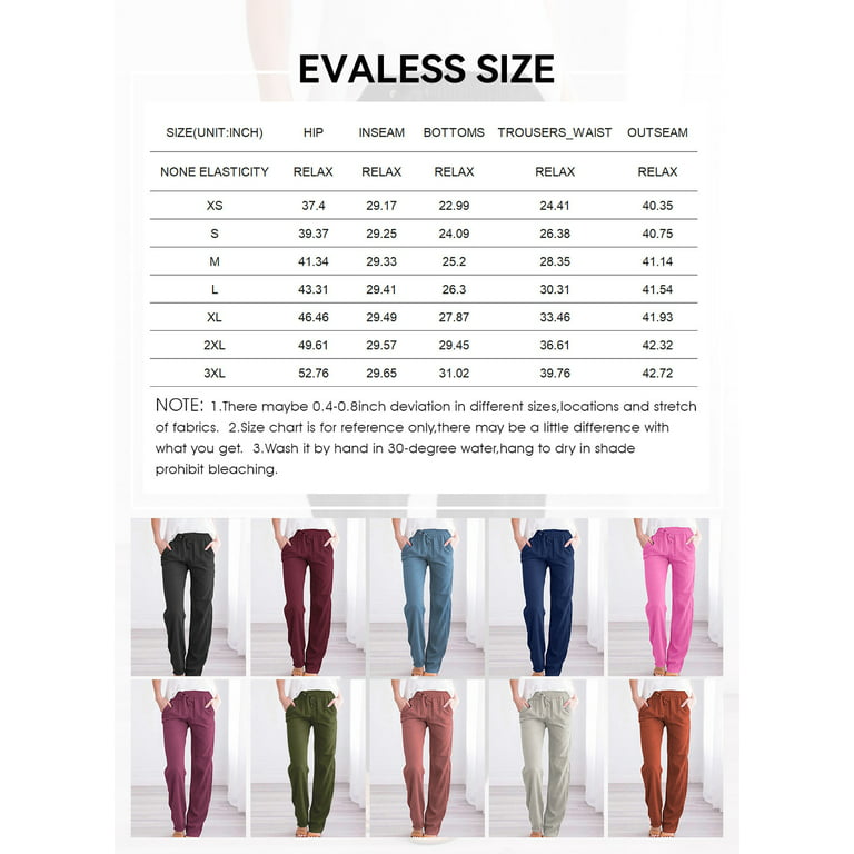 EVALESS Womens Pants Straight Leg Drawstring Elastic High Waist Linen Pants  Casual Pants with Pockets Black M US 8-10