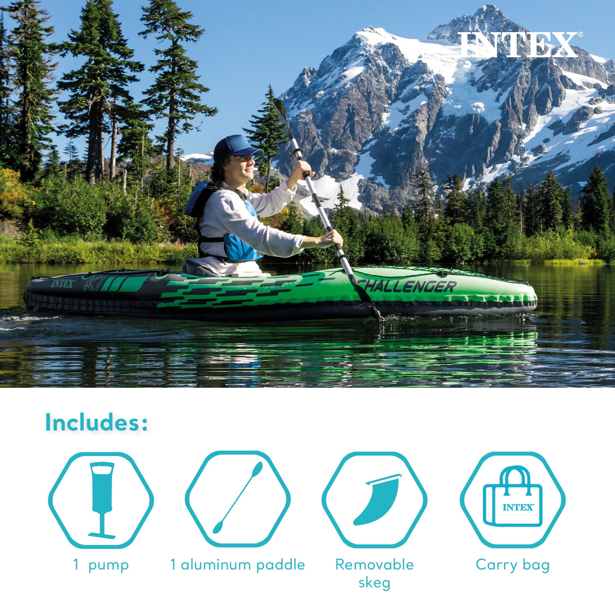Intex Challenger K1 1 Person Inflatable Sporty Kayak w/Oars & Pump (2 Pack)