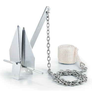 KFFKFF Fluke Design Anchor Set, 8.5 LBS Galvanized Steel Anchor with 7.9' Chain, 75' Rope & Two 0.4" Shackles, Suitable for Boats Under 18', for Use in Seas, Rivers & Coastal Areas
