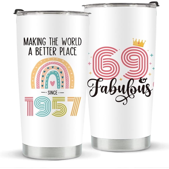 69th Birthday Gifts for Women Her, 1957 69th Birthday Decorations for Woman, 69 Year Old Gifts For Women, Mom, Grandma, Wife, 20 oz Stainless Steel Vacuum Insulated Tumbler