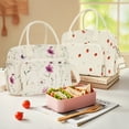 thumbnail image 3 of Inosoo Large Capacity Reusable Lunch Bag for Woman, Handheld or Shoulder Carry Insulated Lunch Box, Corduroy Fabric with Herb and Flower Pattern, 3 of 15