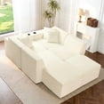 thumbnail image 6 of 133" Cloud Couch, White Boneless Sectional Sofa for Living Room, 6-Seater U-Shaped Sofa, Corduroy Deep Seat with 2 Ottomans and Cup Holders, No Assembly, 6 of 14