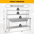 thumbnail image 2 of 72"x24" Stainless Steel Table with Overshelves & 3 Drawers, Commercial Kitchen Prep & Work Table, 4-Tier Metal Table Worktable Workstation, 1460 lbs Total Capacity, 2 of 7