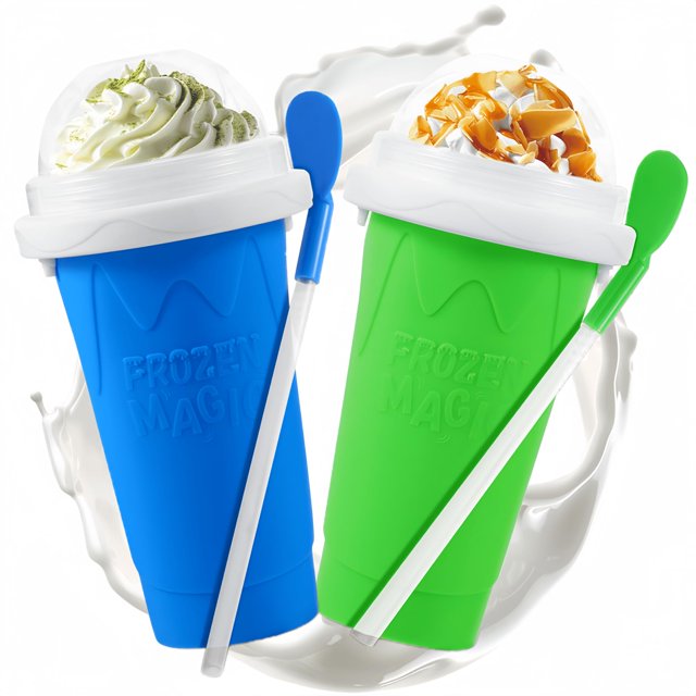 REGNBUE Taza para hacer granizados, 2 piezas de taza para hacer granizados mágicos congelados, taza para hacer jugos, leche y helado, máquina portátil para hacer granizados mágicos congelados para niñ