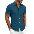 thumbnail image 6 of Stamzod Mens Shirts Casual Solid Short Sleeve Button Up Shirt Men Business Work Dress Shirts S-5Xl Dark Blue L, 6 of 9