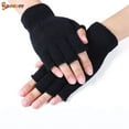 thumbnail image 2 of Spencer 2 Pairs Unisex Half Finger Gloves Stretchy Knit Fingerless Winter Gloves Without Flap Cover Mitten Gloves "Black", 2 of 6