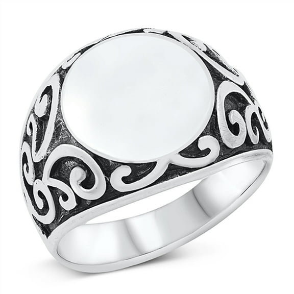 Sterling Silver Filigree Sides Stamp Ring Size 13