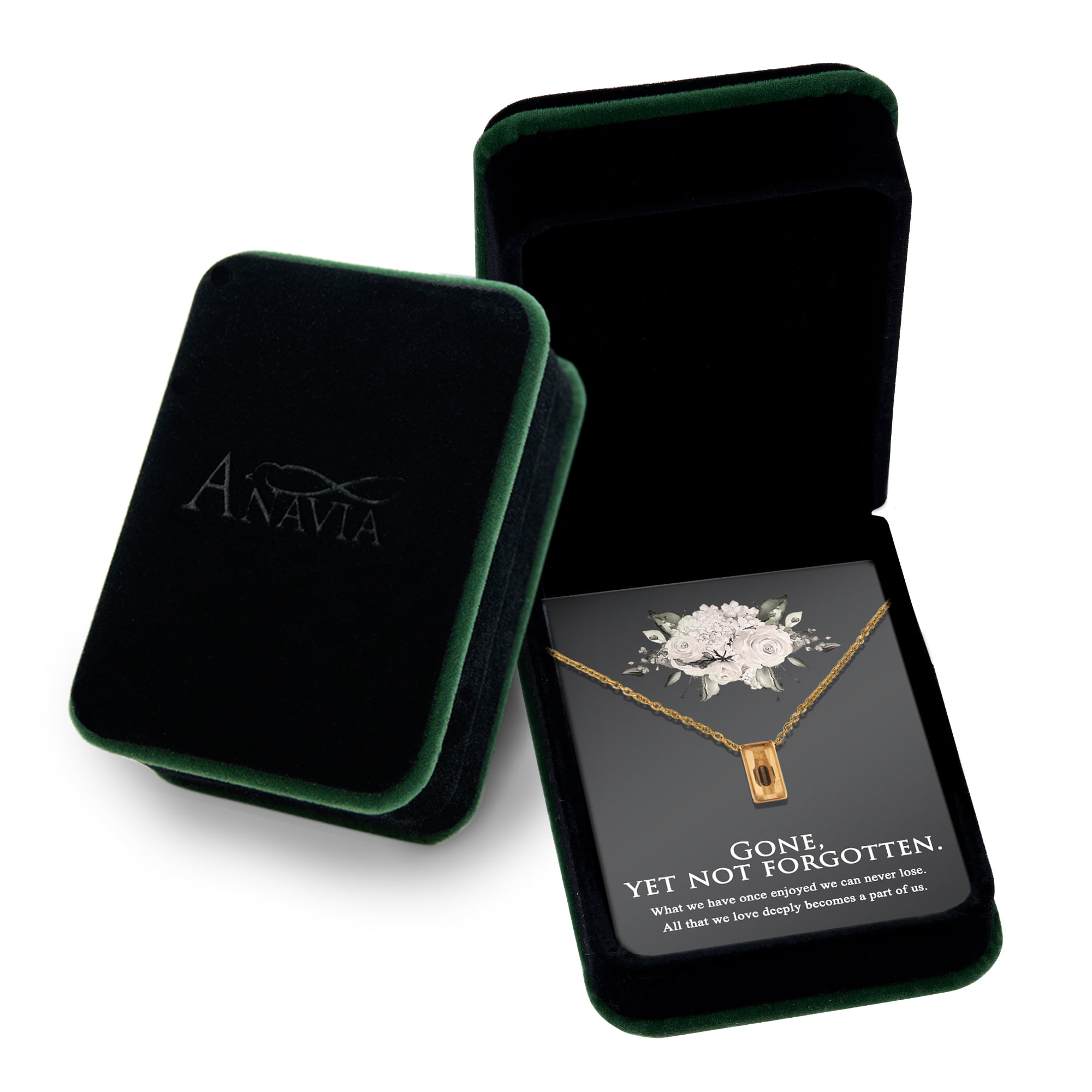 Anavia Mini Cube Cremation Jewelry Stainless Steel Keepsake Memorial Urn Necklace for Human with"Gone, yet not forgotten" Comfort Card-[Gold]