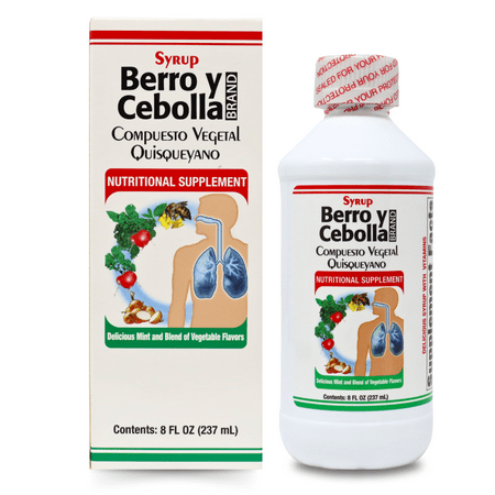 Jarabe Berro y Cebolla Immune Support Syrup with Vitamin D, Zinc & Natural Herbal Extracts – Eucalyptus, Honey, Onion, Garlic & More – Teens & Adult Wellness Formula – 8 Fl Oz | 1-Pack