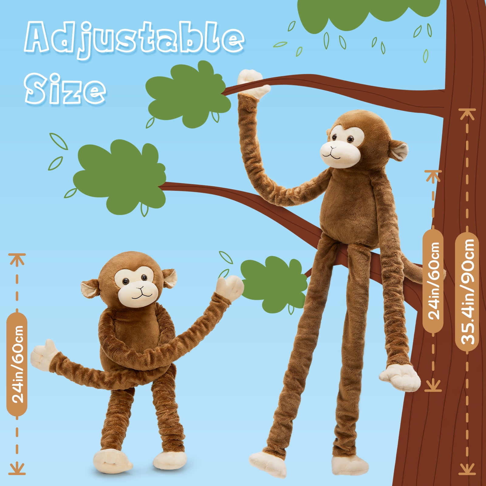 MorisMos Stretchable Long-Legged Monkey Stuffed Animal,Microwavable Heating Plush Toy