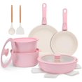 thumbnail image 1 of 17 Piece Ceramic Pots and Pans Set Non Stick, Cookware Set with Detachable Handle, Dishwasher/Oven Safe, Induction Ready, Stackable RV Kitchen Cooking Set Removable Handles Pots Protectors, Pink, 1 of 7