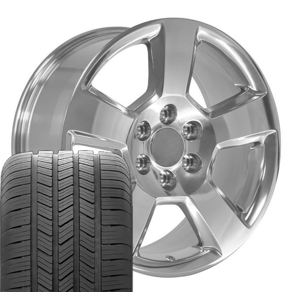 OE Wheels CV76 20 Inch Rims and Tires Fit Tahoe Style 6x139.7 20x9 Polished - Hollander 5652 - Eagle LS-2 275/55-20 (Set of 4)