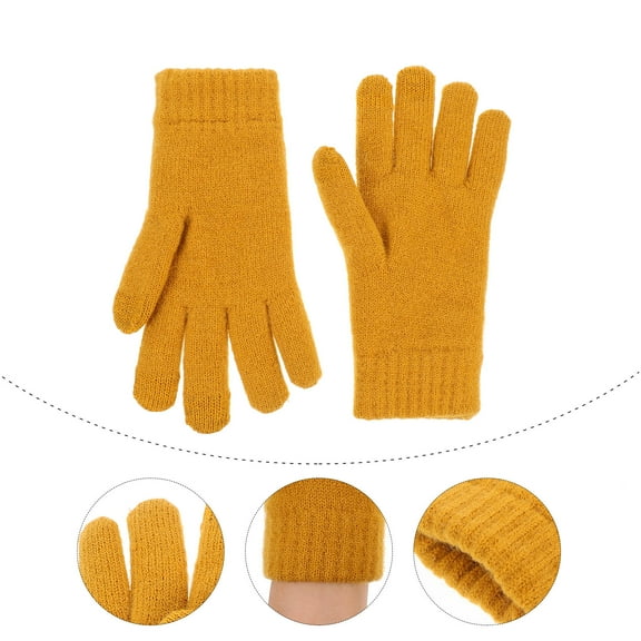 BESTYASH 1 Pair Thick Thermal Knitted Gloves in Yellow, Warm Knit Design for Festival and Opera Use