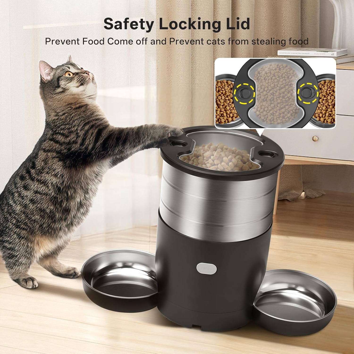 Automatic Cat Feeder for 2 Cats, 4.5L Dual Power Double Bowls Dry Food Auto Pet Dispenser with Smart App Control