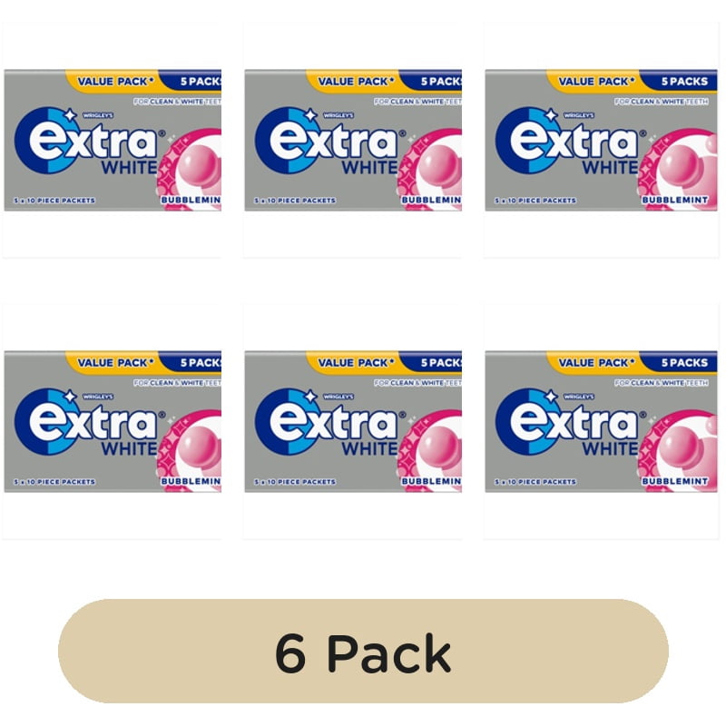 Extra White Bubblemint Sugarfree Chewing Gum Multipack, British Import (Pack of 6)