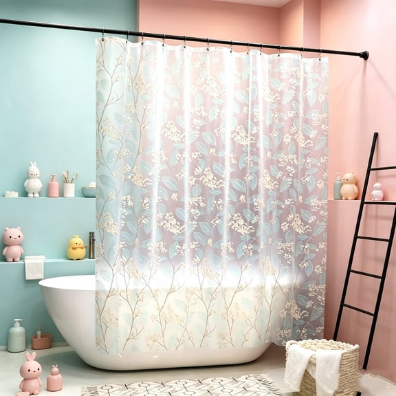 FEOLGEHLY Bathroom Shower Curtain, 32x71 Inch Length Cute Floral Pattern Waterproof Curtain, Decorative Water Resistant Drapes for Bathroom Bathtub Balcony Home Decor
