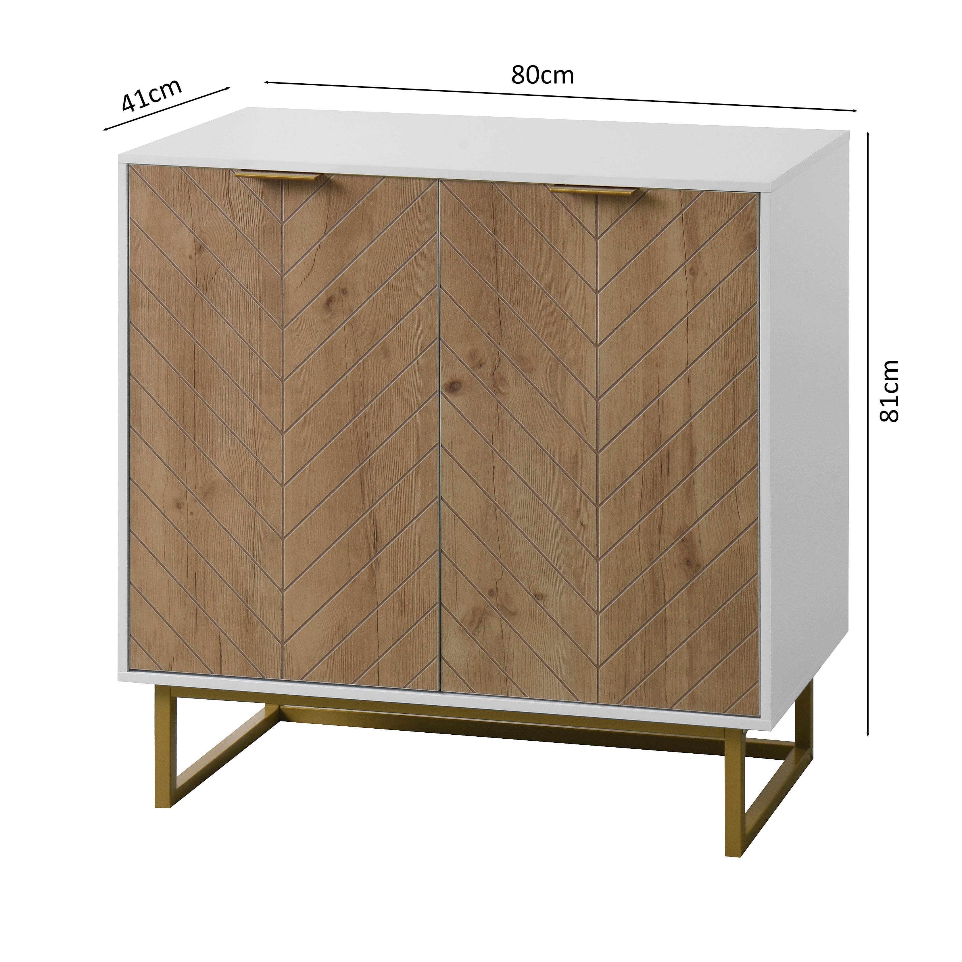 MAYEERTY White and Gold Storage Cabinet, Modern Buffet Sideboard with 2 Doors