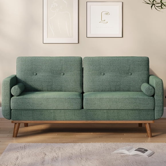 Bingirl Couches for Living Room 2 Seater Deep Seat Couch Linen Upholstered Couches for Bedroom Office Small Space Green