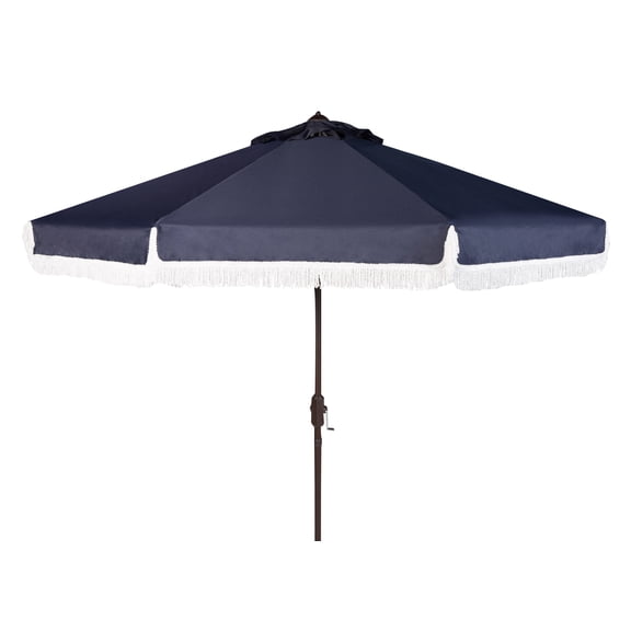 SAFAVIEH Outdoor Collection Milan Fringe 9-Foot Tilt Umbrella Navy/White