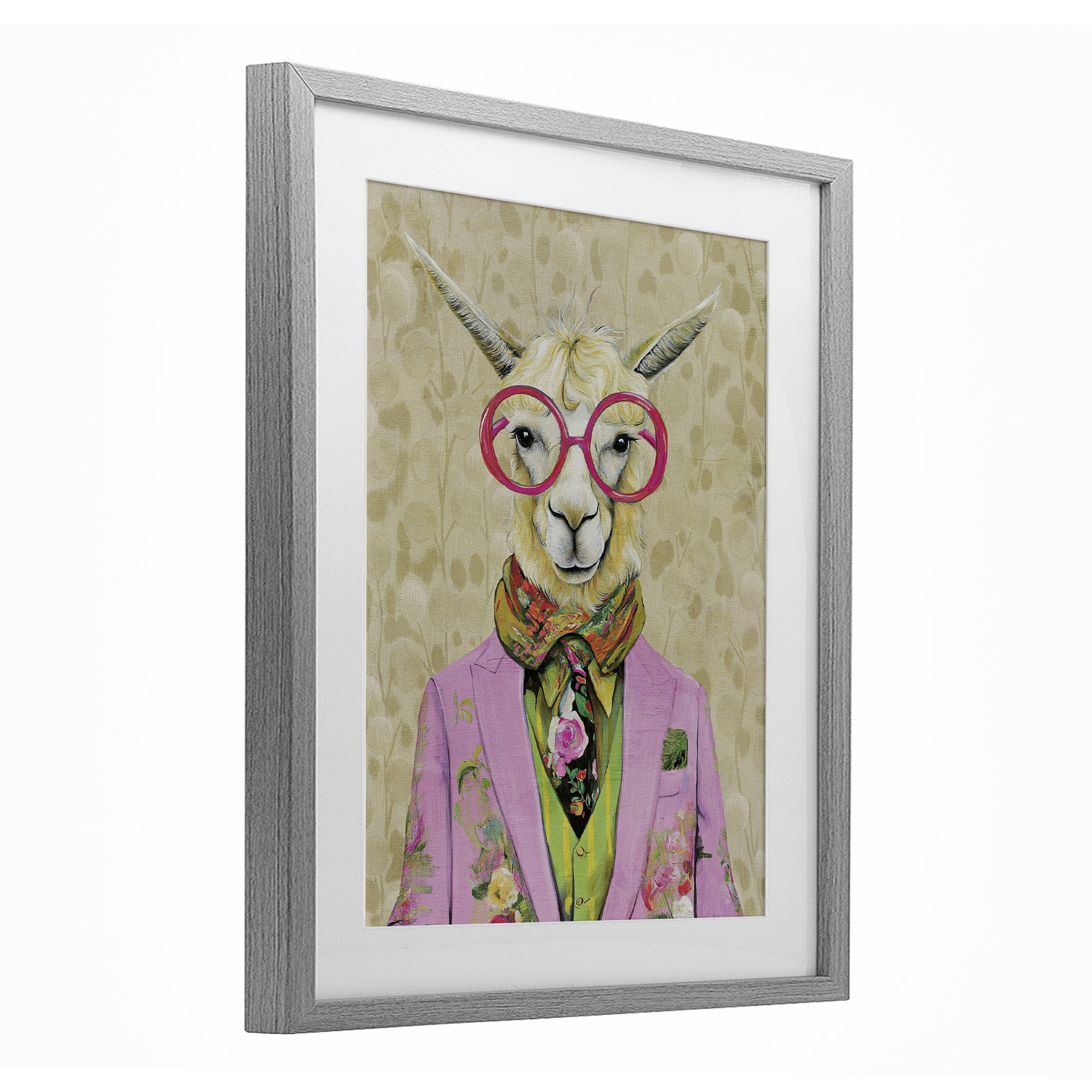 Stupell Industries Stylish Llama with Glasses Gray Framed Print Under Glass, design by Svetlana Aleynikova