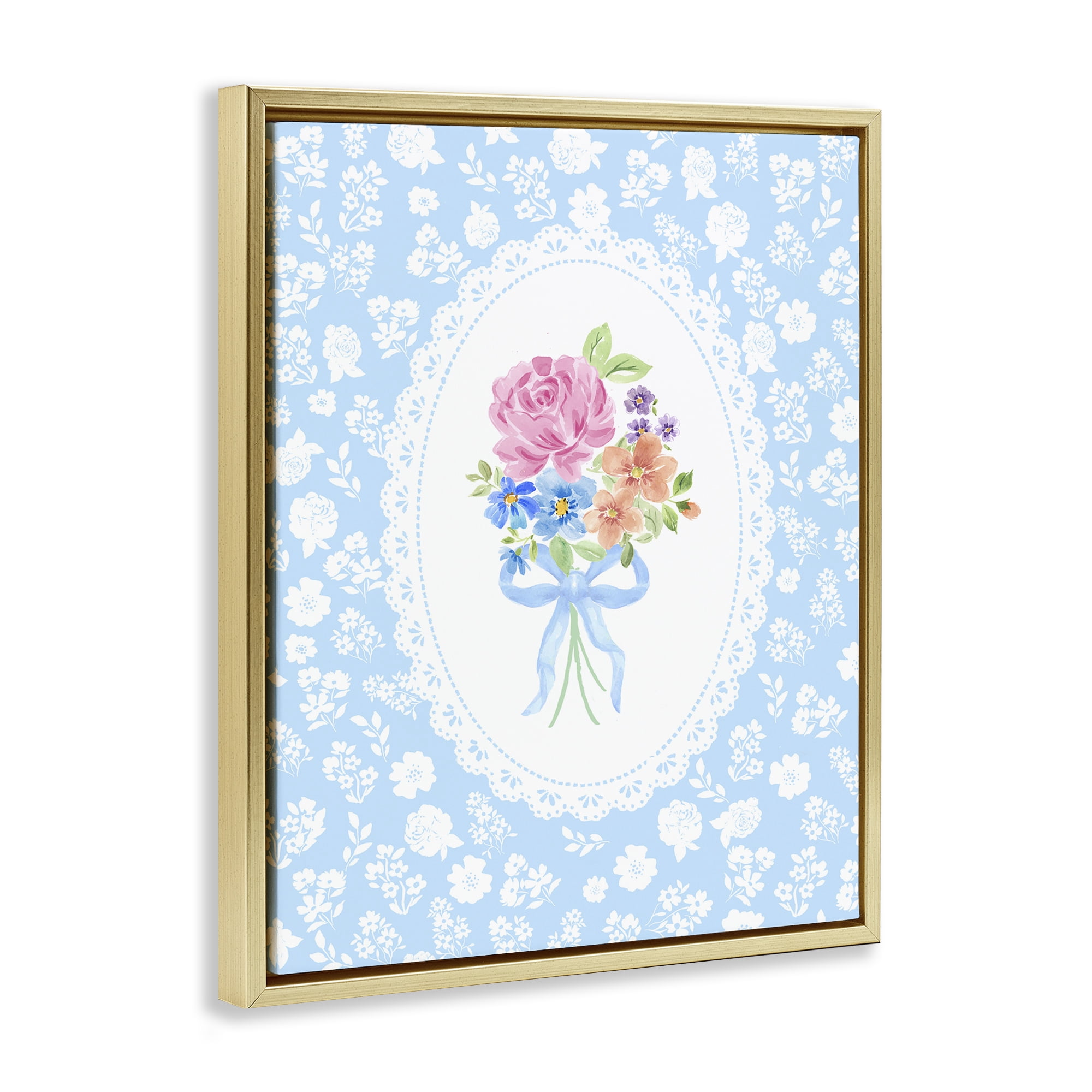 Stupell Industries Blue Feminine Bouquet Gold Framed Floater Canvas Wall Art, design by Corinne Haig