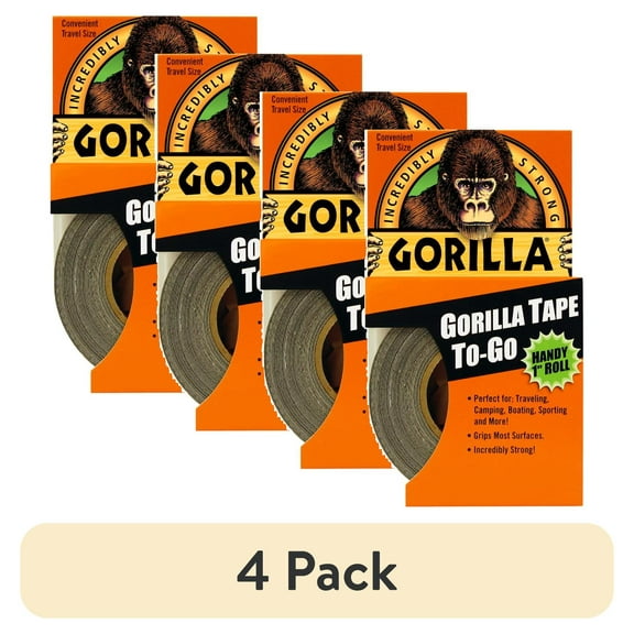 (4 pack) Gorilla Black Tape to-Go Handy Roll, 1 in x 10 Yard Roll