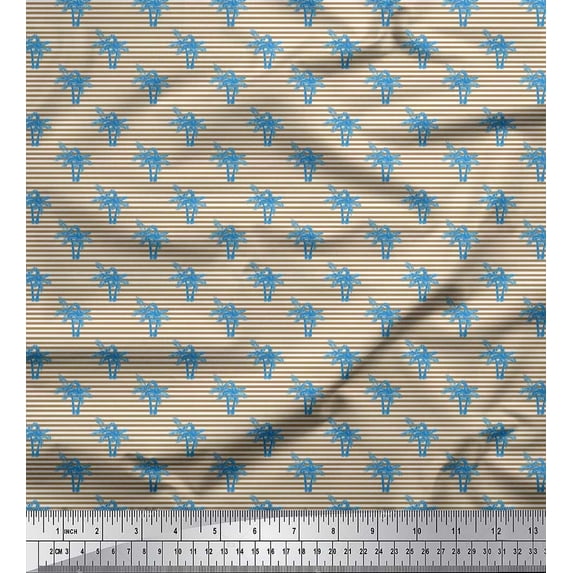 Soimoi Satin Silk Fabric Stripe & Palm Tree Printed Craft Fabric by The Yard 42 Inch Wide