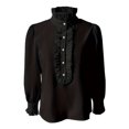 thumbnail image 7 of Gsakboxl Womens Summer Outfits Womens Ruffled Long Sleeve Shirt Elegant Button Down Blouse with Ruffle Trim on Neckline Chic Casual Top for Spring and Autumn L, 7 of 7