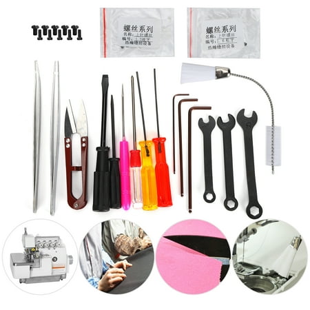 

Zaqw Overlock Machine Tool Serger Service Kit Straight/Curved Tweezers Wrenches /Slot Screwdriver Screws Brush Scissors Kit with Storage Box for Overlock Sewing Machine
