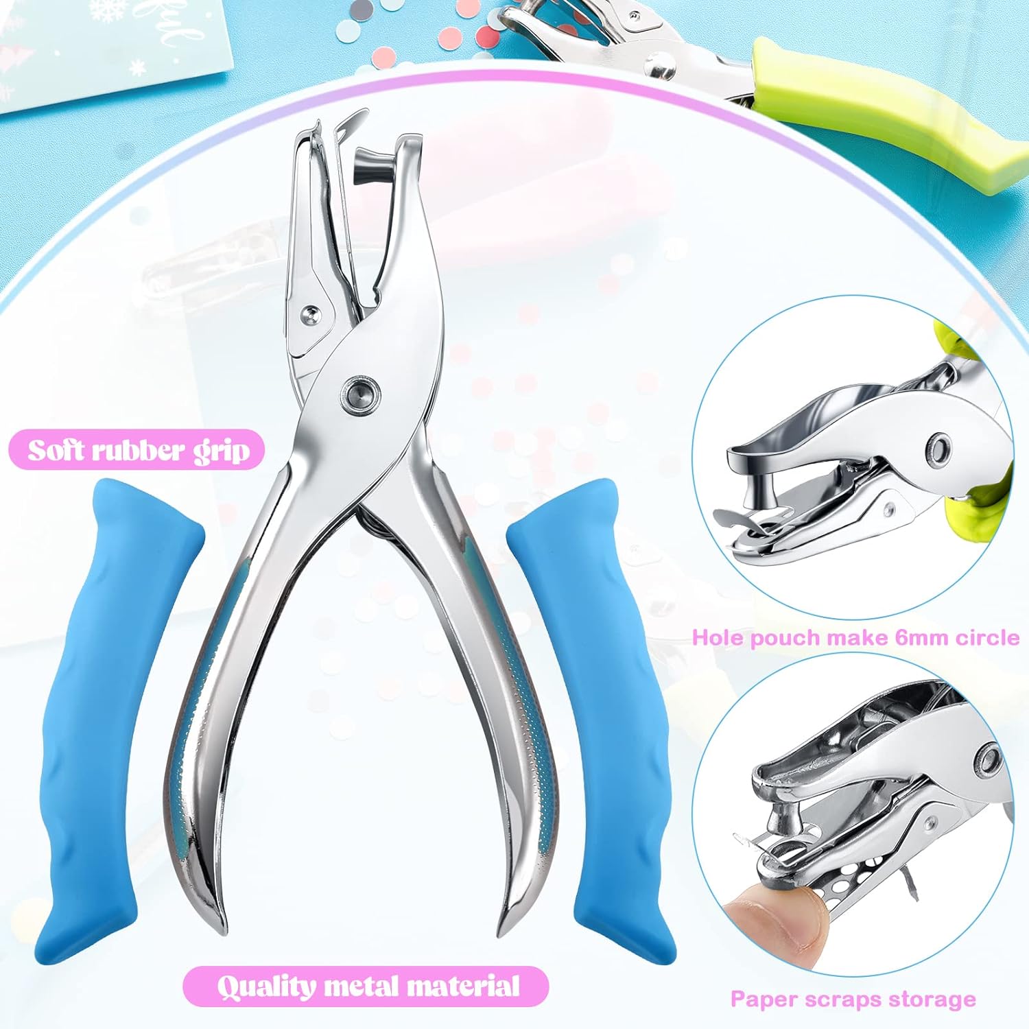 12 Pieces Single Hole Punch held 1/4 Inch Paper with Grip les Circle Shape Puncher for Craft Greeting Cards Scrapbook Notebook(Multicolor)
