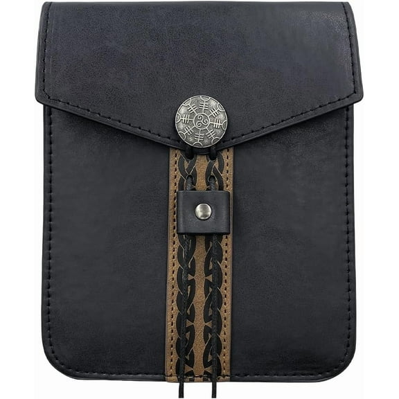 Medieval PU Leather Belt Pouch Black Vintage Leather Belt Bag Retro Late Portable Viking Side Pack Waist Bag Renaissance Accessories