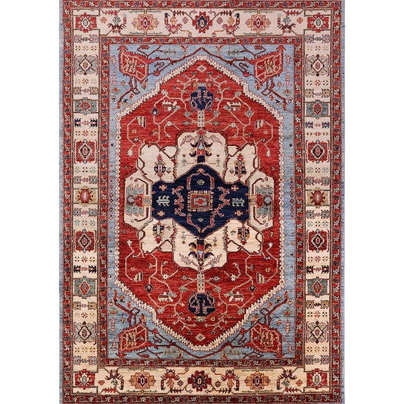 Ahgly Company Indoor Rectangle Mid-Century Modern Red Persian Area Rugs, 7' x 9'