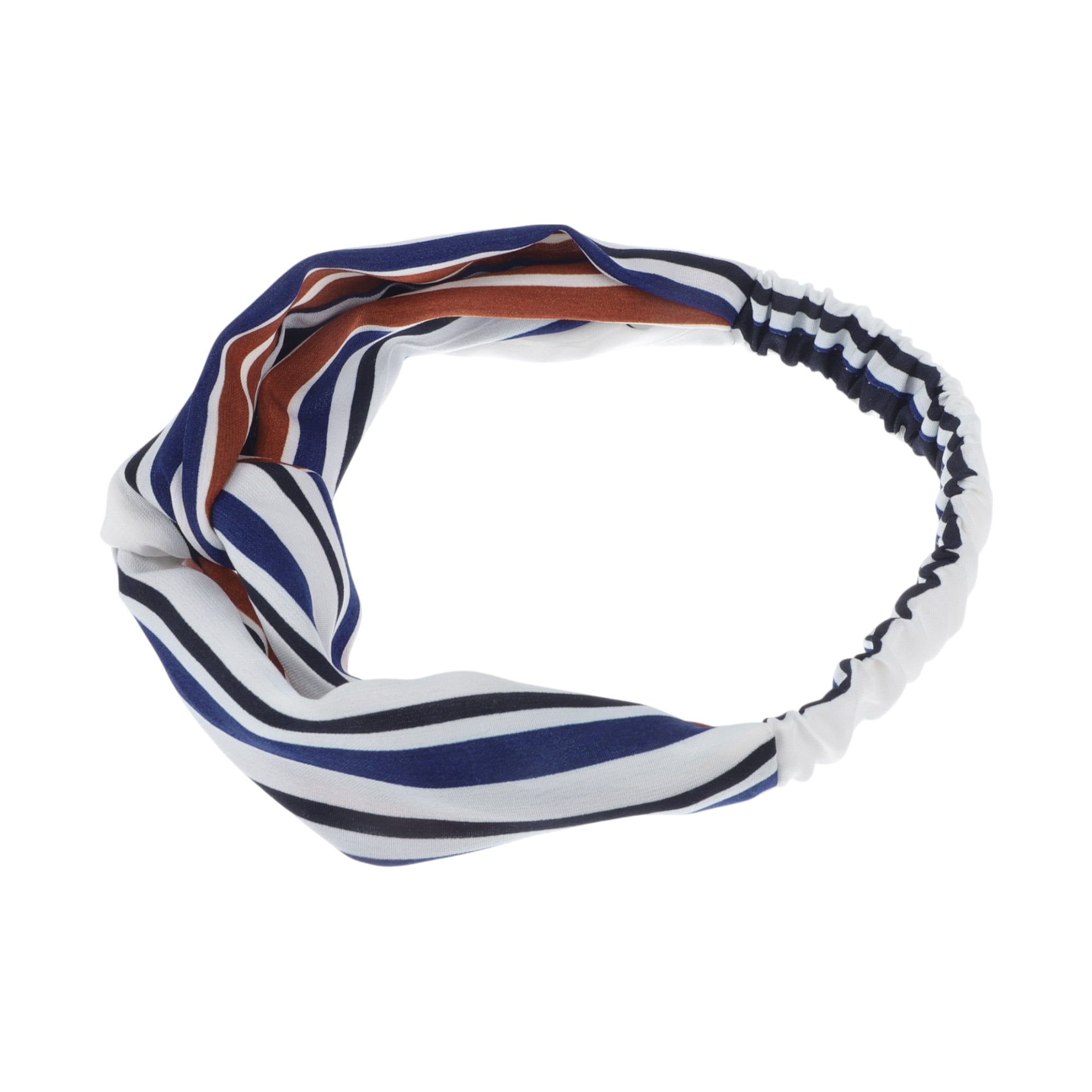 Unique Bargains Fashion Stripe Pattern Cross Elastic Hairband 1 Pc Blue