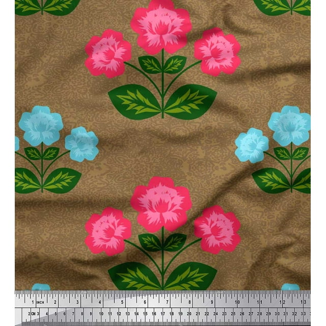 Soimoi Moss Georgette Fabric Texture,Leaves & Floral Artistic Decor Fabric Printed Yard 42 Inch Wide