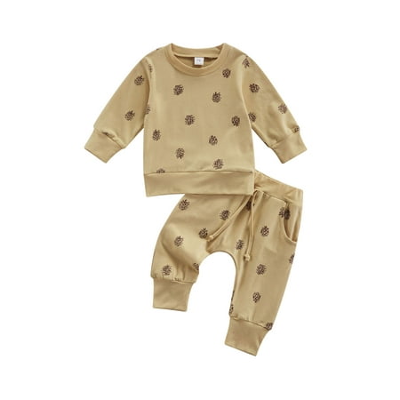 

IZhansean Newborn Baby Girls Boys Clothes 2pcs Flowers Printed Long Sleeve Sweatshirt Tops Pants Autumn Outfits Khaki 12-18 Months