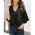 thumbnail image 6 of luvamia Women's Summer V Neck Blouses Ruffled 3/4 Sleeve Tie Knot Blouses Black Size Medium, 6 of 9