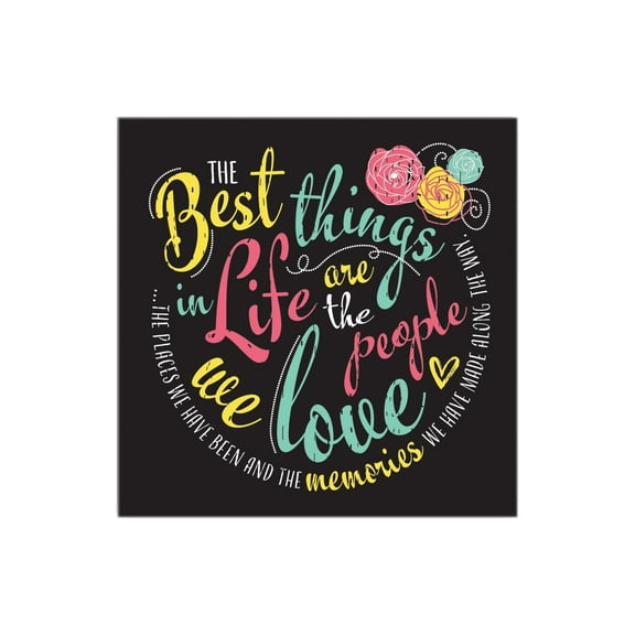 Best Things In Life Pink Yellow Floral 12 x 12 Wood Wall Sign Plaque