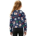 thumbnail image 2 of Xoenoiee Blue Santa Claus Snowman Tree Snowflake Print Half Zip Hoodie Fleece Cropped Sweatshirt for Girls, Christmas Fall Winter Pullover Zip Up Jacket Coat for Kids Teens, Size 9-10 Years, 2 of 7