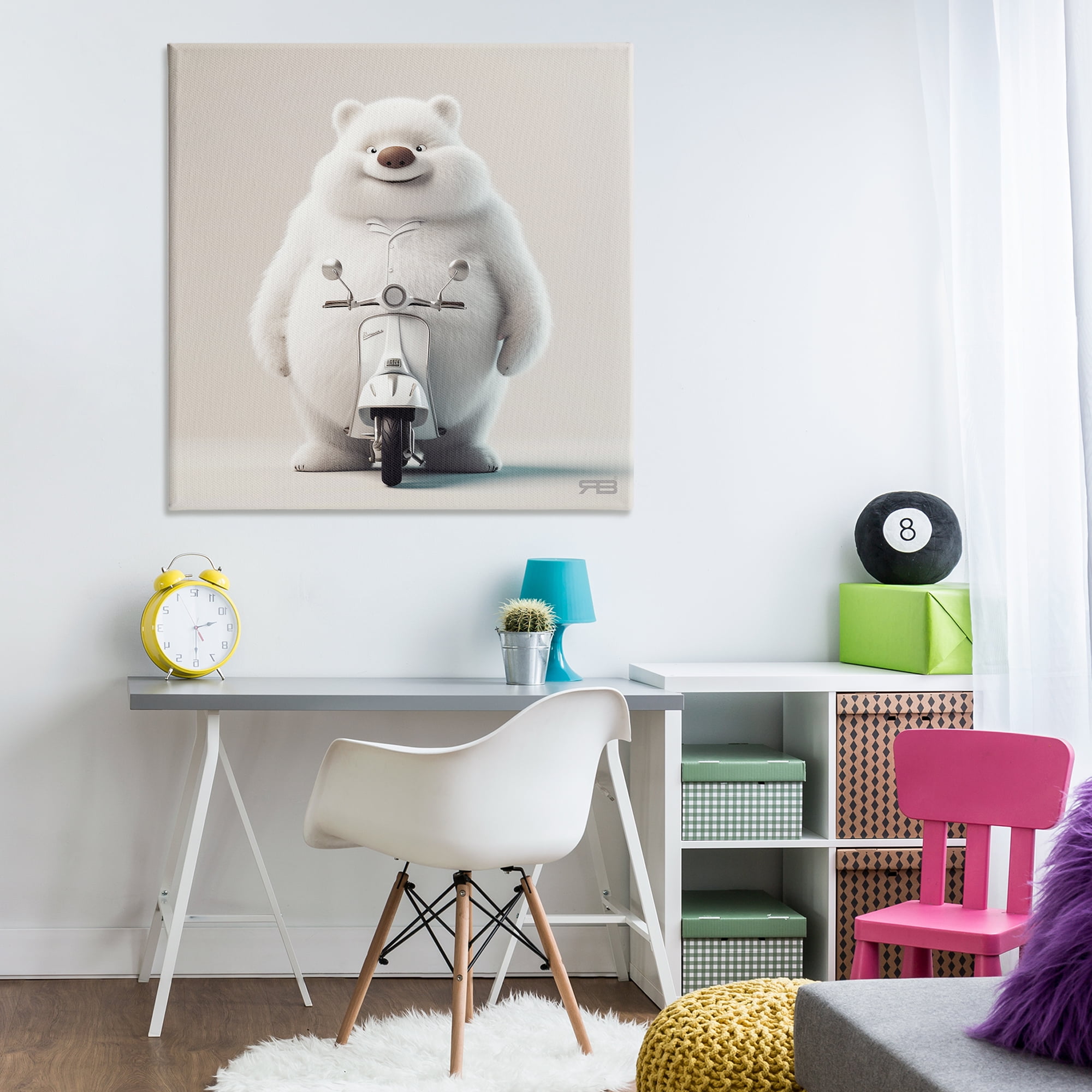 Stupell Industries Funny Bear with Scooter Animals Painting Wrapped Canvas Art Print Wall Art, 36 x 36