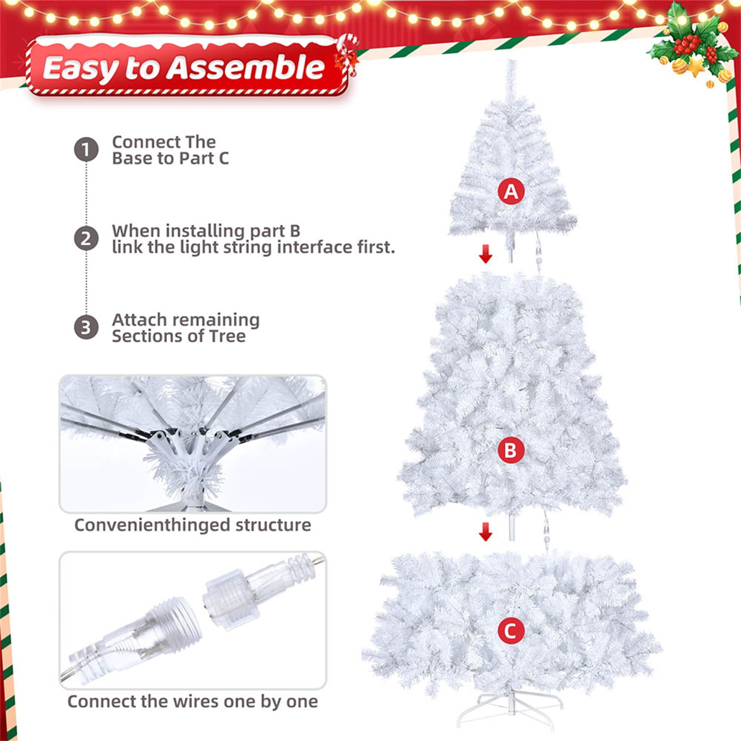 Kepooman 7ft 1346 Branches PVC Artificial Christmas Tree with 500 Lights Cool Color 8 Modes, White Kepooman 7ft 1346 Branches PVC Artificial Christmas Tree with 500 Lights Cool Color 8 Modes, White