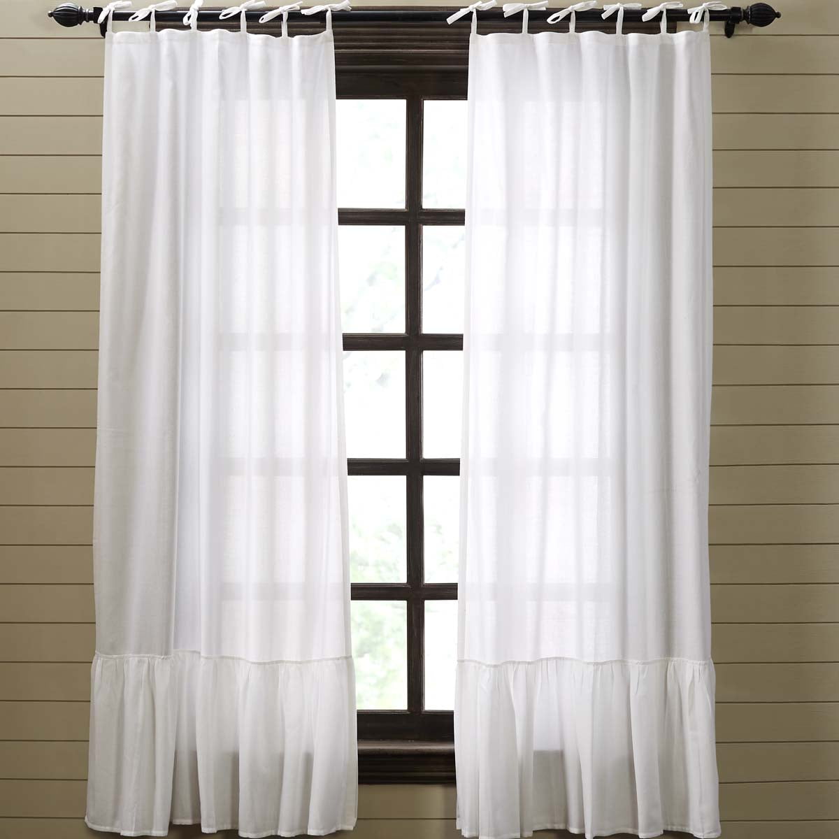 Soft White Farmhouse Curtains Ellie Tie Top Cotton Tie Back(s) Sheer
