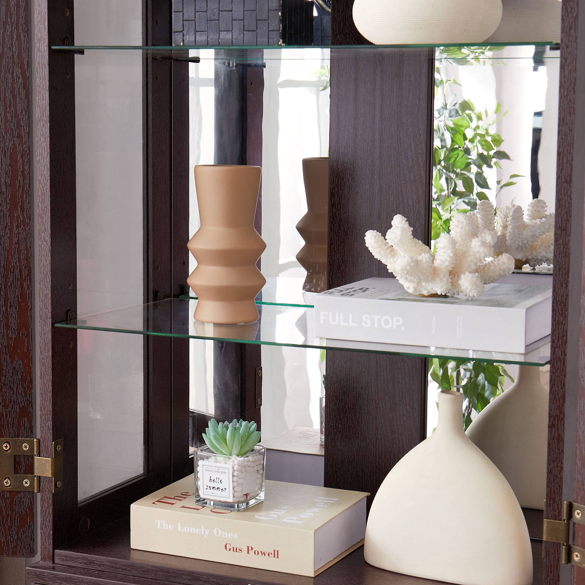 S-Home Curio Storage Glass Display Cabinet with Adjustable Shelves, Wooden, 12" x 72" x 24"