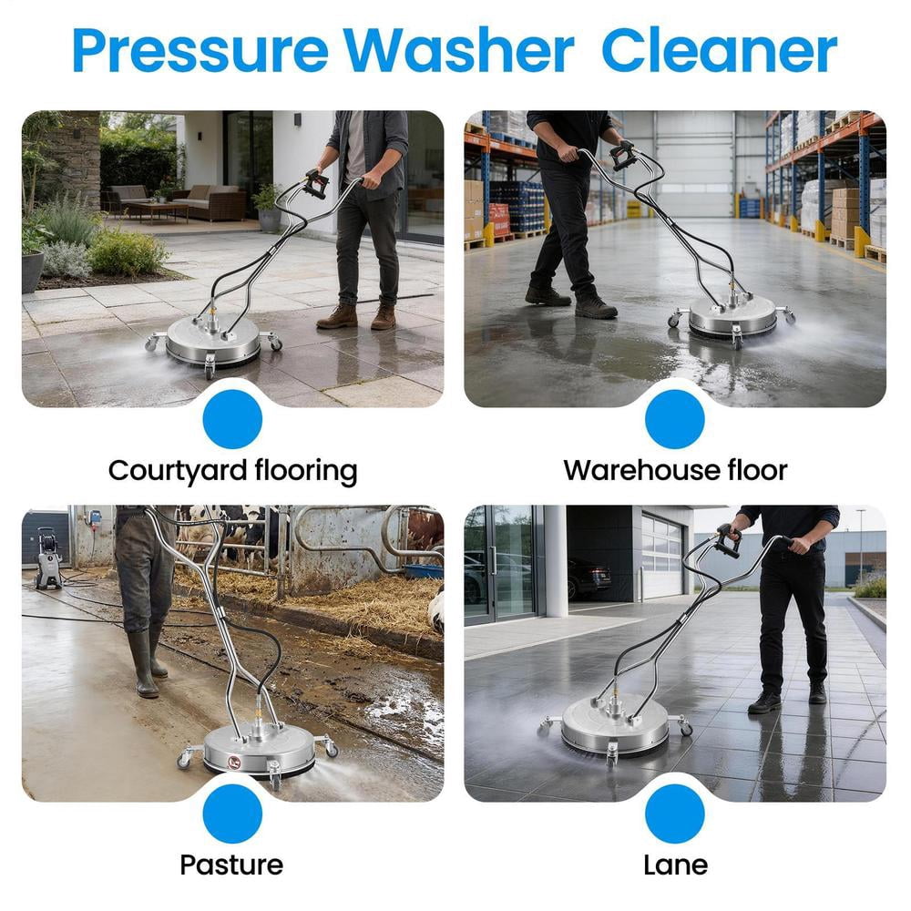 24" Pressure Washer Surfaces Cleaner, Stainless Steel Power Wash Surfaces Washer with Handle & 4 Wheels, 4500 PSI Pressure Washer Scrubber for Cleaning Concrete, Cement, Patios and Driveways