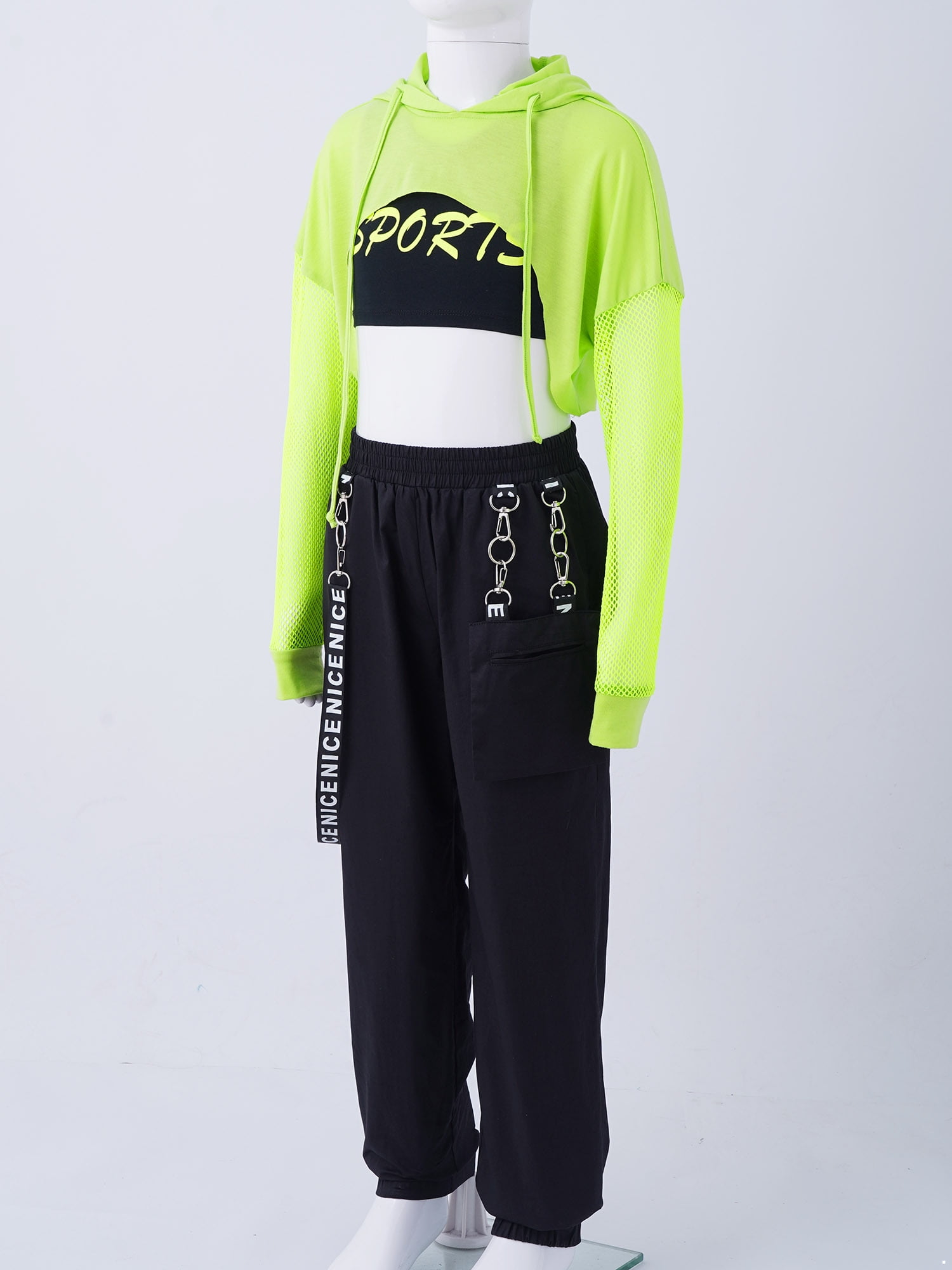 YIZYIF Kids Girls Hip Hop Dance Wear Cropped Hoodie Tank Top with