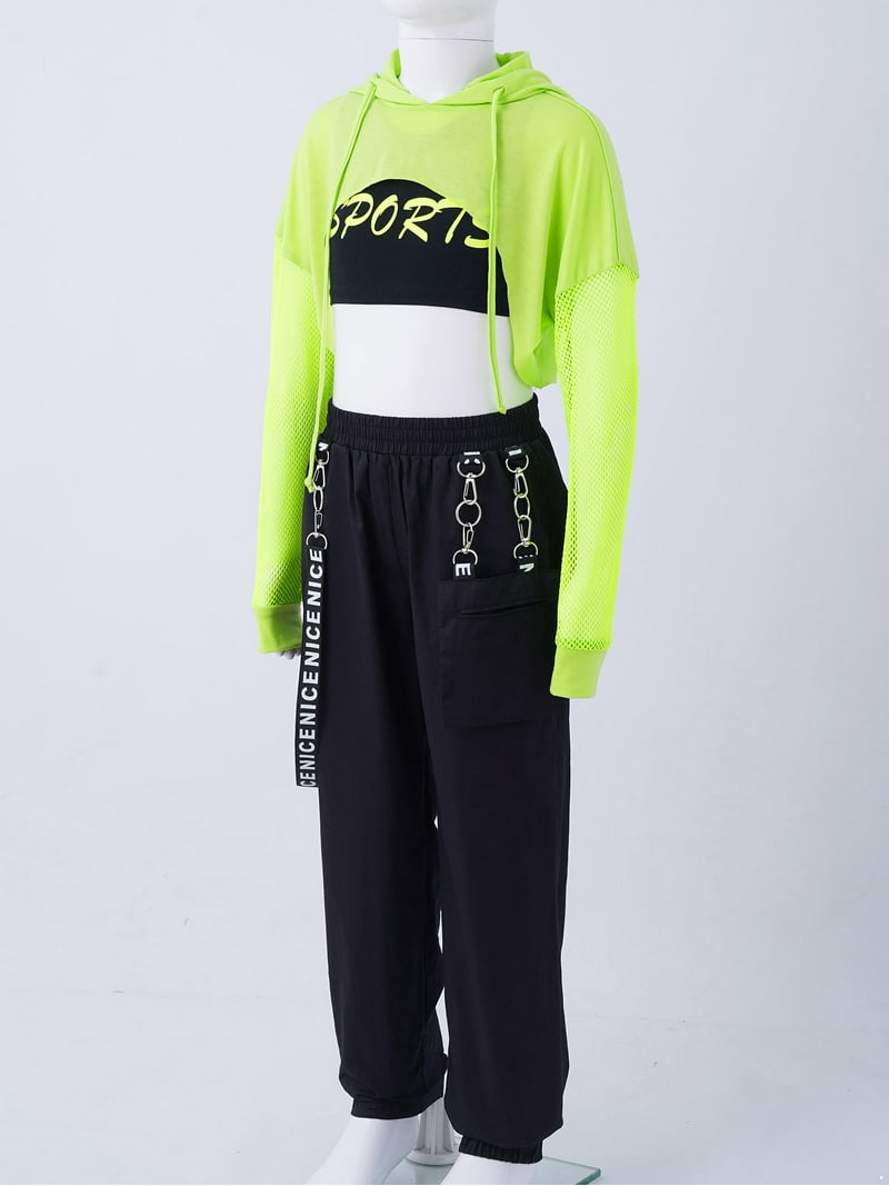 YIZYIF Kids Girls Hip Hop Dance Wear Cropped Hoodie Tank Top with