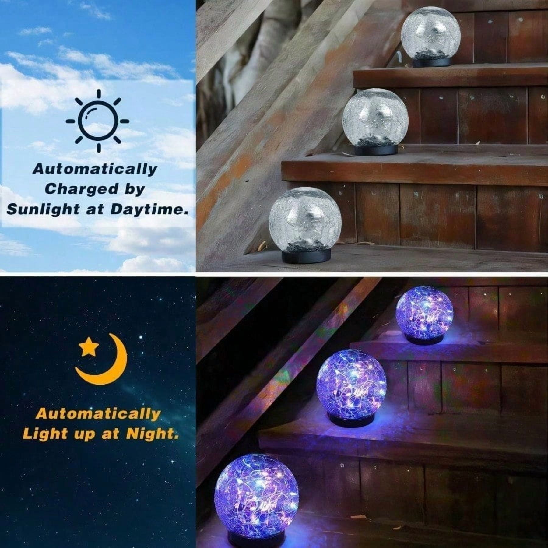 Solar Ball Lights Outdoor Waterproof, 30 LED Cracked Glass Globe Solar Power Ground Lights for Path Yard Patio Lawn, Christmas,New Year Decoration Landscape Warm White(4 Pack 4.7'')
