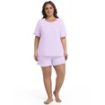 thumbnail image 5 of Cueply Women’s Plus Size Pajama Set Short Sleeve Top & Ruffle Shorts 2-Piece Sleepwear Soft Stretchy Loungewear with Elastic Waist, 5 of 7