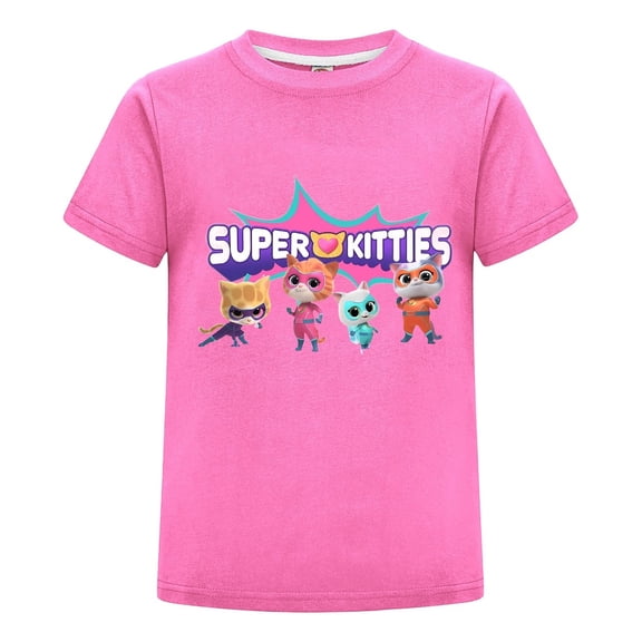 Kids SuperKitties Youth T-Shirt – Boys Girls Cartoon Cat Tee – Colorful Graphic Short Sleeve Shirt – Fun Summer Wear – Casual Top for Toddlers