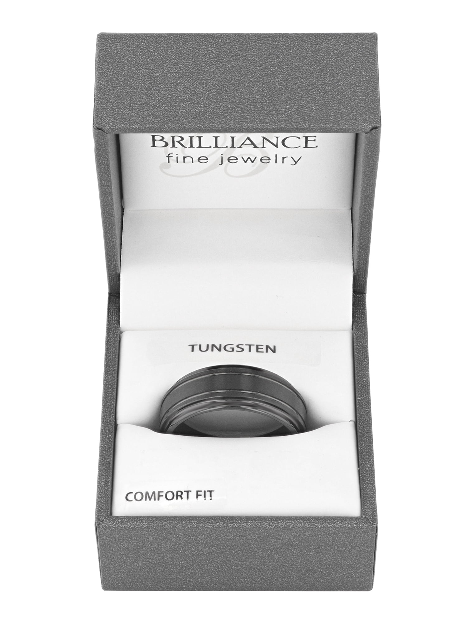 Men's Black Finish Tungsten Grooved Step Edge 9MM Wedding Band by Brilliance Fine Jewelry - Men's Ring
