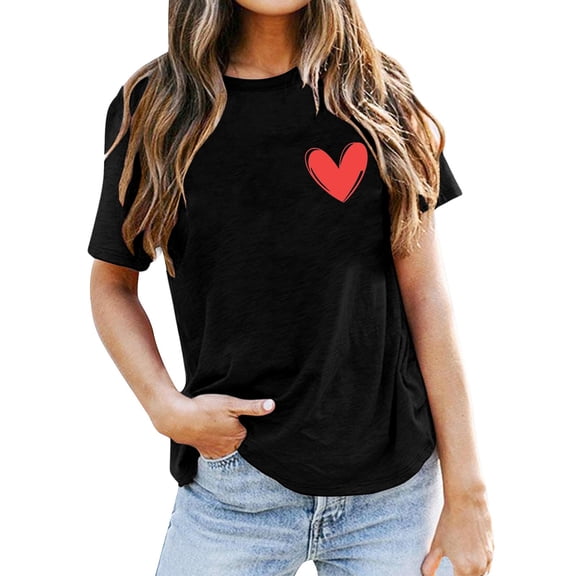 DHFJKG Short Sleeve T Shirt Women Heart Print Graphic Tee Round Neck Loose Fit Summer Casual Tshirts Trendy Tops